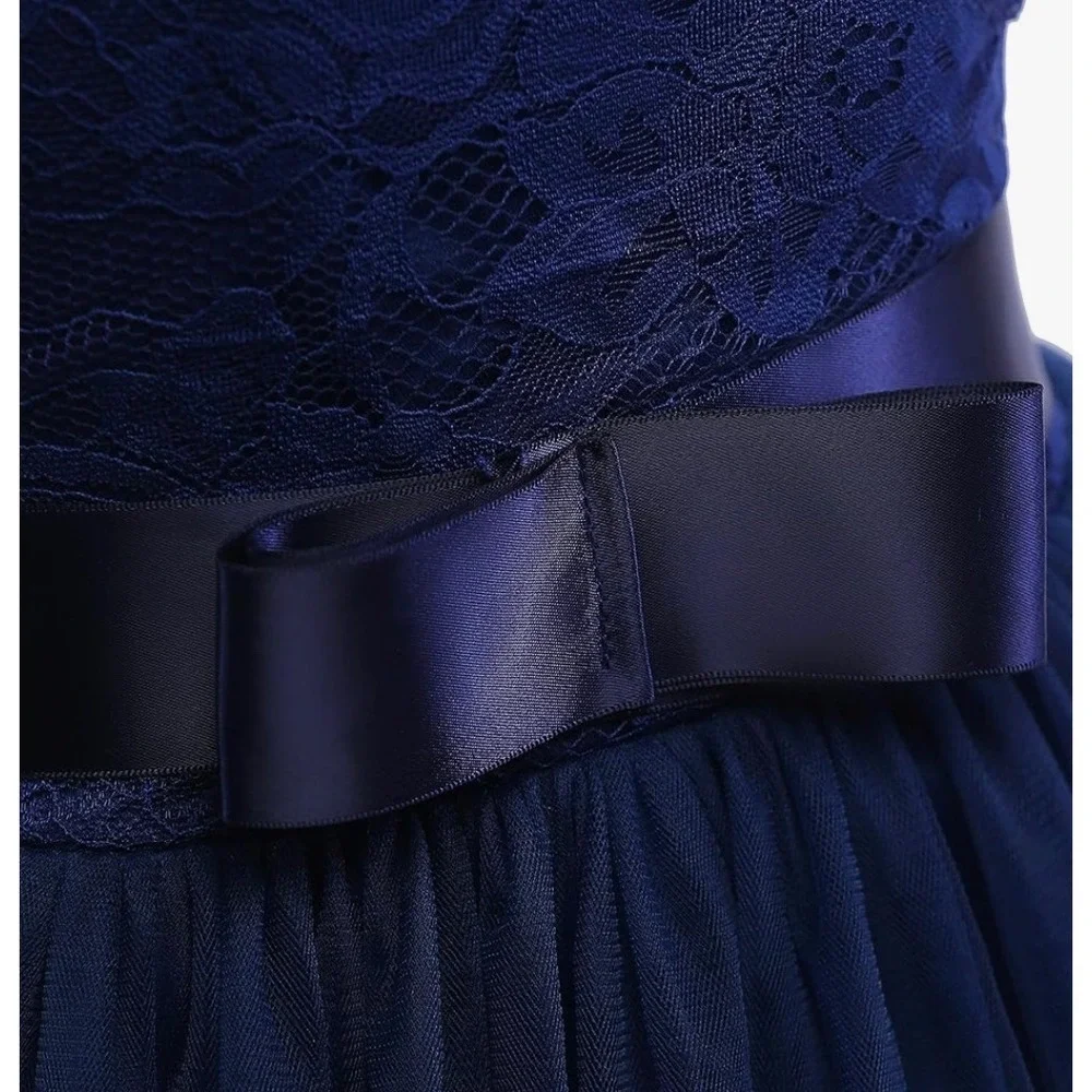 NEW Girls Navy Lace Dress A-Line Long Ball Gown Formal Party Size 8‎ - Picture 5 of 8